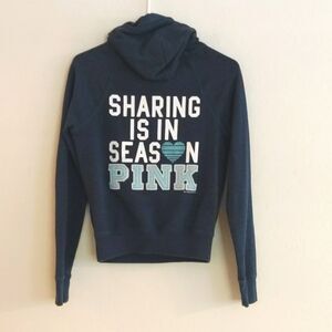 PINK Victoria's Secret Blue Hoodie Sweatshirt Sharing is in Season - XS
